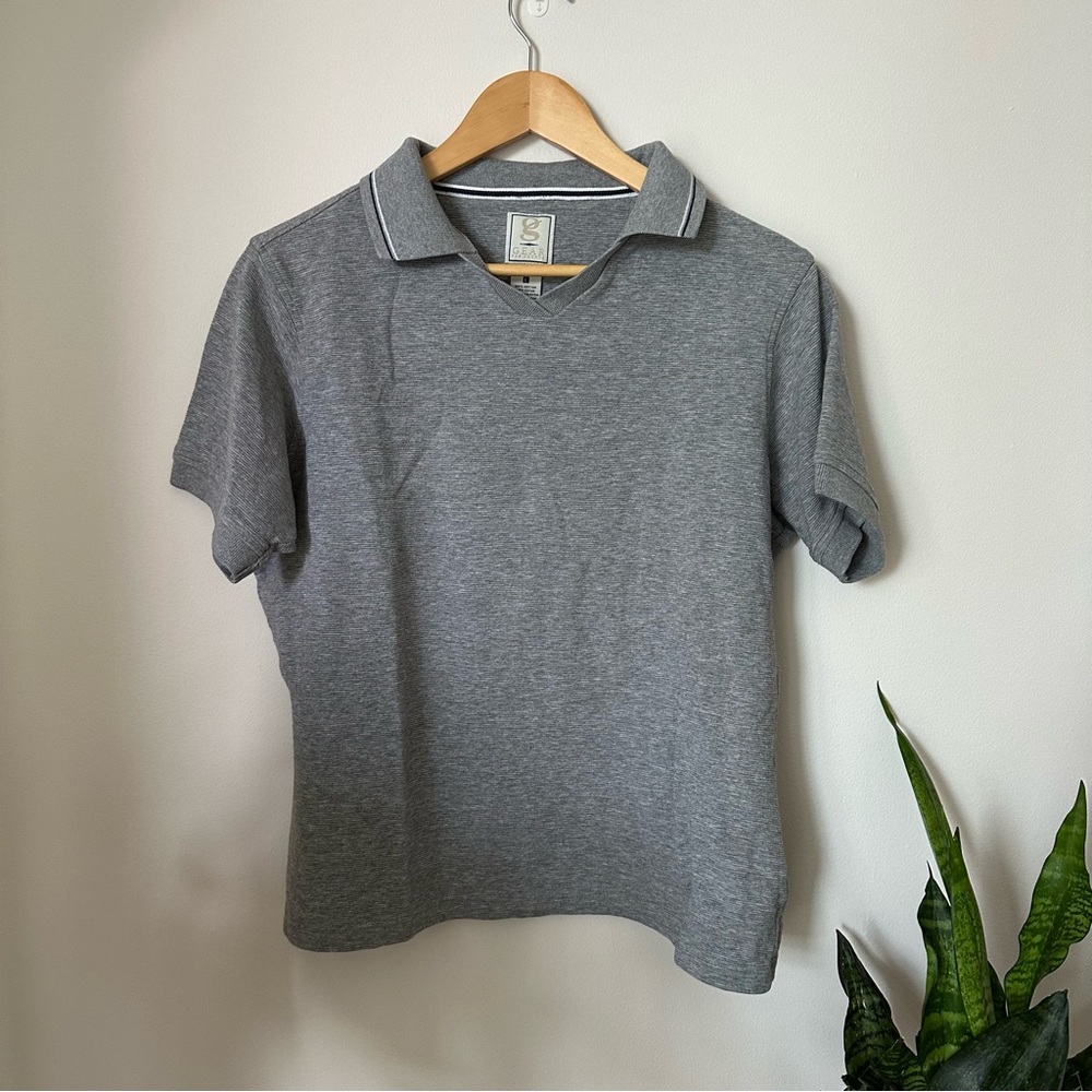 Vintage 90s Basic Ribbed Boxy Cotton Grey Polo Top